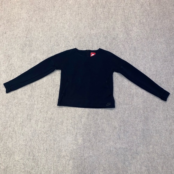 Nike Tech Fleece Pullover Crew Sweatshirt Black 685748-010 Women Small *Stains* - Picture 1 of 11